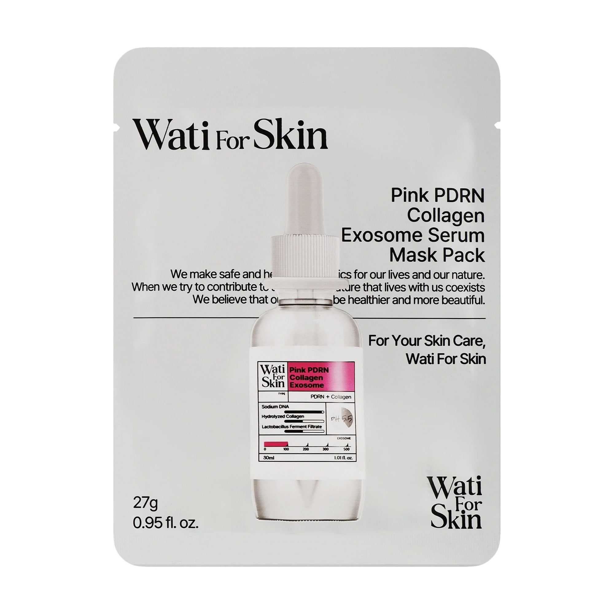 Тканинна маска для обличчя Wati For Skin Pink PDRN Collagen Exosome Serum Mask Pack, 27 г